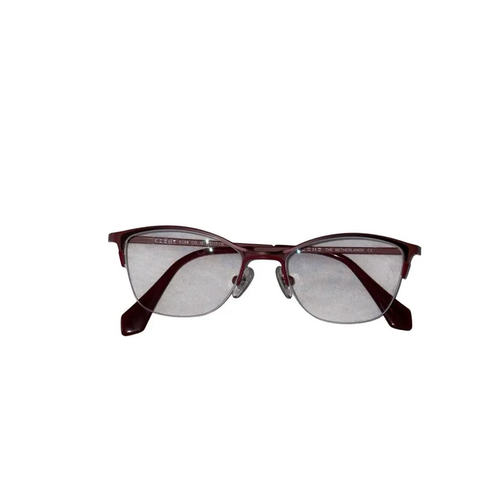 C-Zone Semi-Rimless Cat-Eye Eyeglasses Wine Red Stainless Steel Half-Rim Frames
